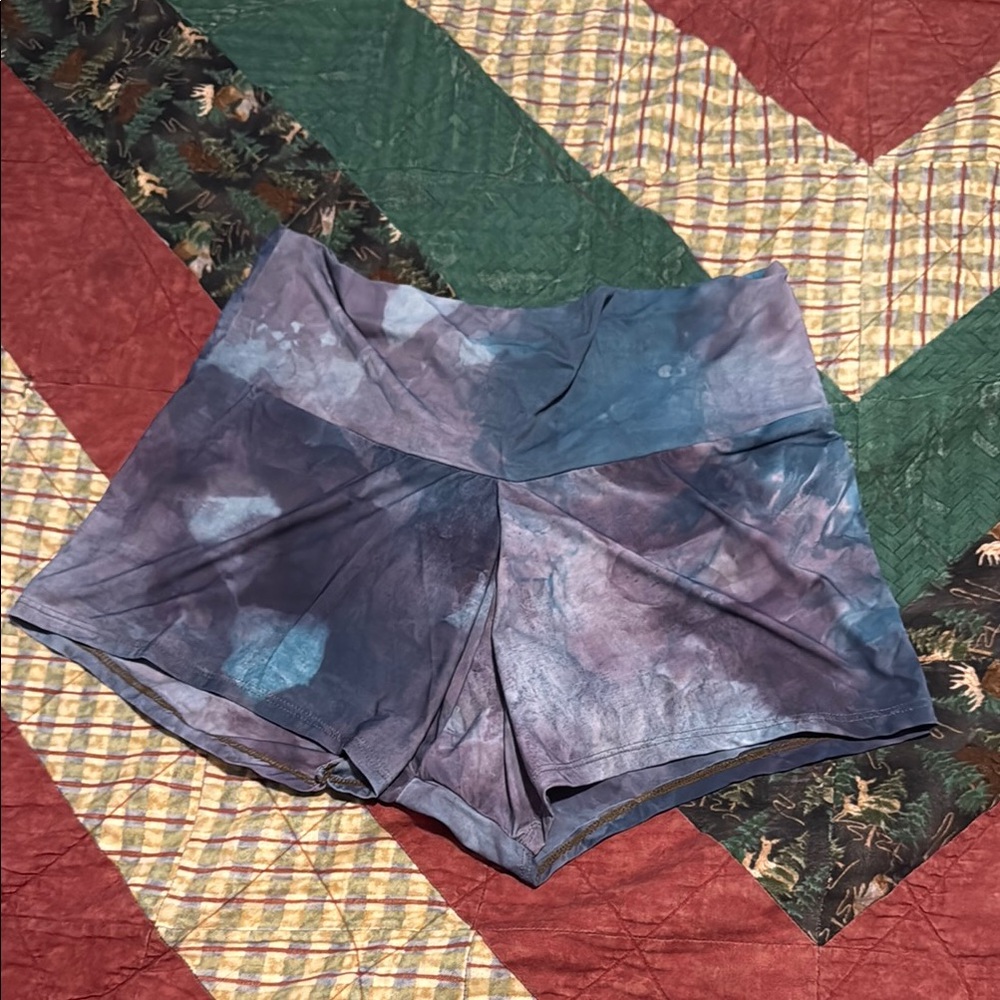 Purple tie dye booty shorts
